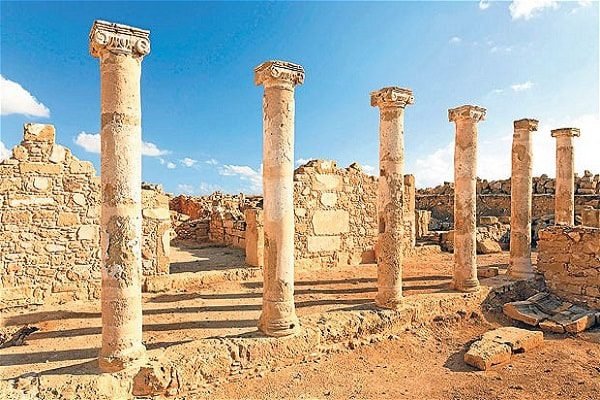 brown ancient pillars in tourist spots in Paphos, Cyprus