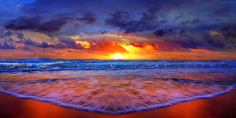 Garvan Point Beach in New Haven in the evening with a dark red sun pouring its dim lights on the blue waters