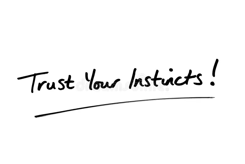 trust your instincts handwritten white background 171056181